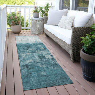 Piper Looms Chantille Abstract ACN2119 Teal Machine Washable Area Rug Runner Outdoor Lifestyle Image Feature