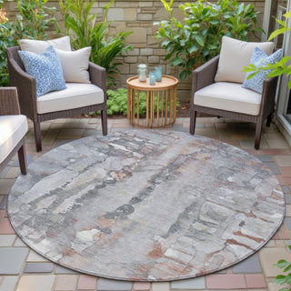 Piper Looms Chantille Abstract ACN2120 Copper Machine Washable Area Rug Round Outdoor Lifestyle Image Feature