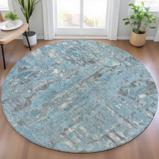 Piper Looms Chantille Abstract ACN2120 Denim Machine Washable Area Rug Round Lifestyle Image Feature