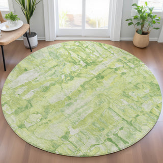 Piper Looms Chantille Abstract ACN2120 Lime Machine Washable Area Rug Round Lifestyle Image Feature