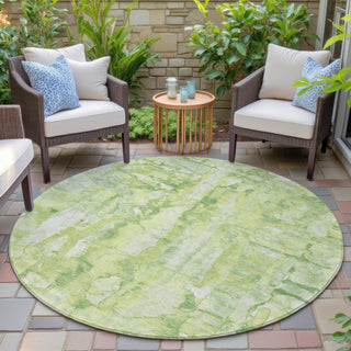 Piper Looms Chantille Abstract ACN2120 Lime Machine Washable Area Rug Round Outdoor Lifestyle Image Feature