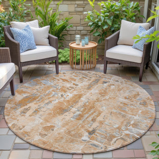 Piper Looms Chantille Abstract ACN2120 Orange Machine Washable Area Rug Round Outdoor Lifestyle Image Feature