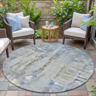 Piper Looms Chantille Abstract ACN2120 Sky Machine Washable Area Rug Round Outdoor Lifestyle Image Feature