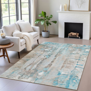 Piper Looms Chantille Abstract ACN2120 Teal Machine Washable Area Rug Lifestyle Image Feature