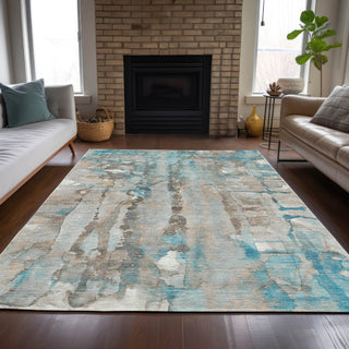 Piper Looms Chantille Abstract ACN2120 Teal Machine Washable Area Rug Lifestyle Image Feature