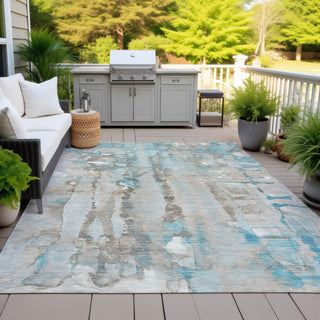 Piper Looms Chantille Abstract ACN2120 Teal Machine Washable Area Rug Outdoor Lifestyle Image Feature