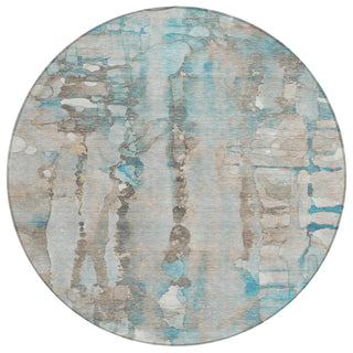 Piper Looms Chantille Abstract ACN2120 Teal Machine Washable Area Rug Round Main Image