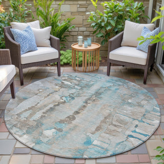 Piper Looms Chantille Abstract ACN2120 Teal Machine Washable Area Rug Round Outdoor Lifestyle Image Feature