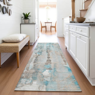Piper Looms Chantille Abstract ACN2120 Teal Machine Washable Area Rug Runner Lifestyle Image Feature