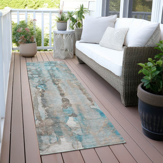 Piper Looms Chantille Abstract ACN2120 Teal Machine Washable Area Rug Runner Outdoor Lifestyle Image Feature