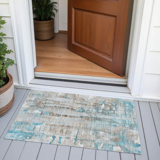 Piper Looms Chantille Abstract ACN2120 Teal Machine Washable Area Rug Scatter Outdoor Lifestyle Image Feature