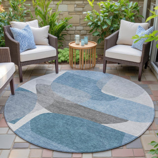 Piper Looms Chantille Blocks ACN2121 Denim Machine Washable Area Rug Round Outdoor Lifestyle Image Feature