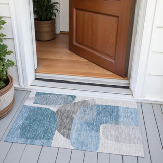 Piper Looms Chantille Blocks ACN2121 Denim Machine Washable Area Rug Scatter Outdoor Lifestyle Image Feature