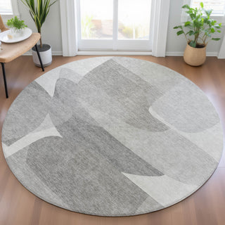 Piper Looms Chantille Blocks ACN2121 Linen Machine Washable Area Rug Round Lifestyle Image Feature