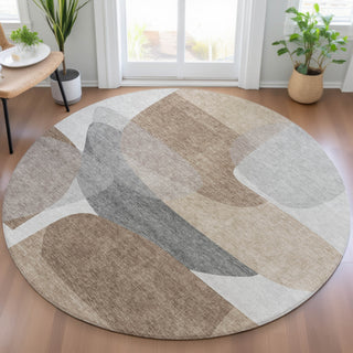 Piper Looms Chantille Blocks ACN2121 Mocha Machine Washable Area Rug Round Lifestyle Image Feature
