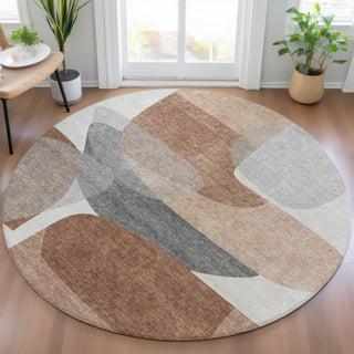 Piper Looms Chantille Blocks ACN2121 Paprika Machine Washable Area Rug Round Lifestyle Image Feature