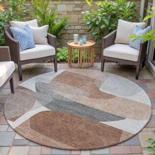 Piper Looms Chantille Blocks ACN2121 Paprika Machine Washable Area Rug Round Outdoor Lifestyle Image Feature