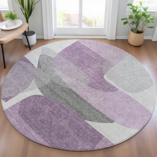 Piper Looms Chantille Blocks ACN2121 Purple Machine Washable Area Rug Round Lifestyle Image Feature