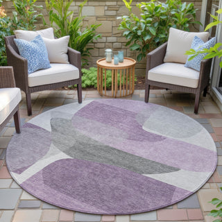 Piper Looms Chantille Blocks ACN2121 Purple Machine Washable Area Rug Round Outdoor Lifestyle Image Feature