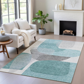 Piper Looms Chantille Blocks ACN2121 Teal Machine Washable Area Rug Lifestyle Image Feature