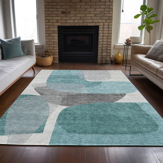 Piper Looms Chantille Blocks ACN2121 Teal Machine Washable Area Rug Lifestyle Image Feature