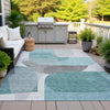 Piper Looms Chantille Blocks ACN2121 Teal Machine Washable Area Rug Outdoor Lifestyle Image Feature