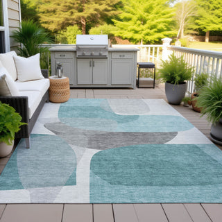 Piper Looms Chantille Blocks ACN2121 Teal Machine Washable Area Rug Outdoor Lifestyle Image Feature