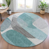 Piper Looms Chantille Blocks ACN2121 Teal Machine Washable Area Rug Round Lifestyle Image Feature
