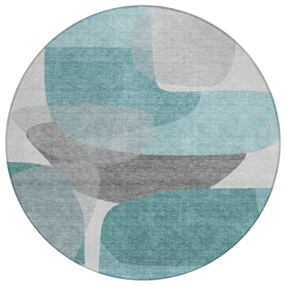 Piper Looms Chantille Blocks ACN2121 Teal Machine Washable Area Rug Round Main Image