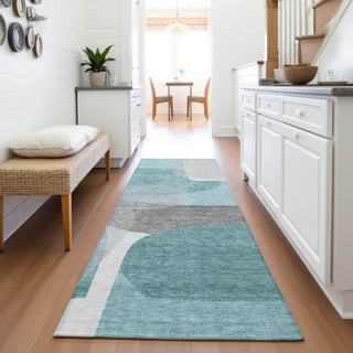 Piper Looms Chantille Blocks ACN2121 Teal Machine Washable Area Rug Runner Lifestyle Image Feature