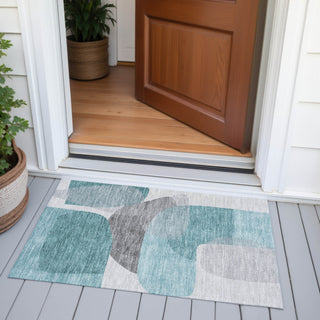 Piper Looms Chantille Blocks ACN2121 Teal Machine Washable Area Rug Scatter Outdoor Lifestyle Image Feature