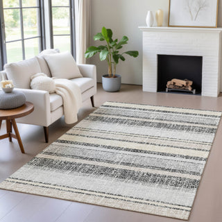 Piper Looms Chantille Stripes ACN2122 Black Machine Washable Area Rug Lifestyle Image Feature