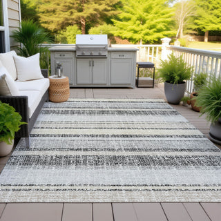 Piper Looms Chantille Stripes ACN2122 Black Machine Washable Area Rug Outdoor Lifestyle Image Feature