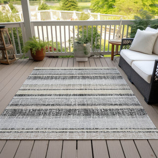 Piper Looms Chantille Stripes ACN2122 Black Machine Washable Area Rug Outdoor Lifestyle Image Feature
