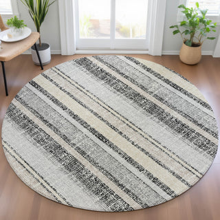 Piper Looms Chantille Stripes ACN2122 Black Machine Washable Area Rug Round Lifestyle Image Feature