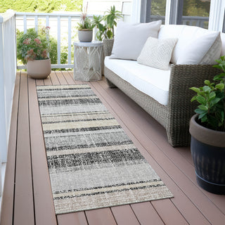 Piper Looms Chantille Stripes ACN2122 Black Machine Washable Area Rug Runner Outdoor Lifestyle Image Feature