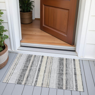Piper Looms Chantille Stripes ACN2122 Black Machine Washable Area Rug Scatter Outdoor Lifestyle Image Feature