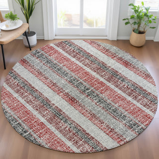 Piper Looms Chantille Stripes ACN2122 Burgundy Machine Washable Area Rug Round Lifestyle Image Feature