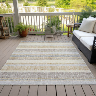 Piper Looms Chantille Stripes ACN2122 Gold Machine Washable Area Rug Outdoor Lifestyle Image Feature