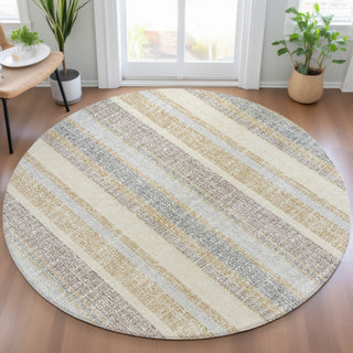 Piper Looms Chantille Stripes ACN2122 Gold Machine Washable Area Rug Round Lifestyle Image Feature