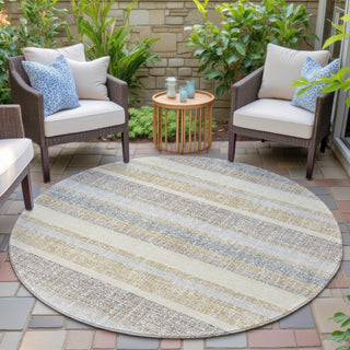 Piper Looms Chantille Stripes ACN2122 Gold Machine Washable Area Rug Round Outdoor Lifestyle Image Feature