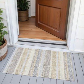Piper Looms Chantille Stripes ACN2122 Gold Machine Washable Area Rug Scatter Outdoor Lifestyle Image Feature