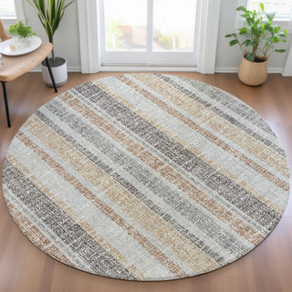 Piper Looms Chantille Stripes ACN2122 Gray Machine Washable Area Rug Round Lifestyle Image Feature