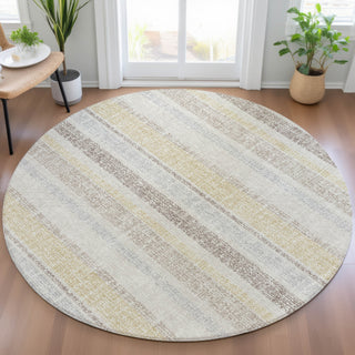 Piper Looms Chantille Stripes ACN2122 Ivory Machine Washable Area Rug Round Lifestyle Image Feature