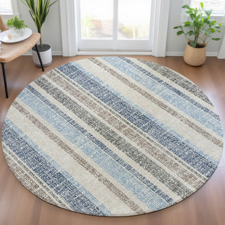 Piper Looms Chantille Stripes ACN2122 Navy Machine Washable Area Rug Round Lifestyle Image Feature