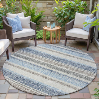 Piper Looms Chantille Stripes ACN2122 Navy Machine Washable Area Rug Round Outdoor Lifestyle Image Feature