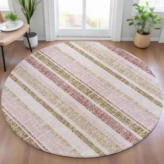 Piper Looms Chantille Stripes ACN2122 Pink Machine Washable Area Rug Round Lifestyle Image Feature