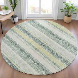 Piper Looms Chantille Stripes ACN2122 Seafoam Machine Washable Area Rug Round Lifestyle Image Feature