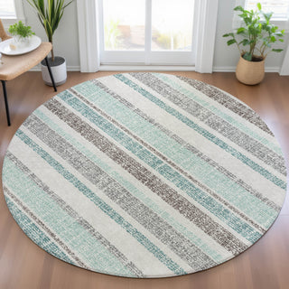 Piper Looms Chantille Stripes ACN2122 Teal Machine Washable Area Rug Round Lifestyle Image Feature