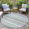 Piper Looms Chantille Stripes ACN2122 Teal Machine Washable Area Rug Round Outdoor Lifestyle Image Feature